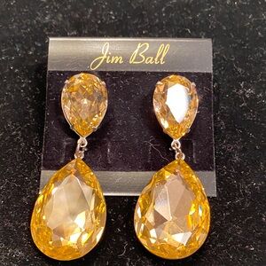 Jim Ball Amber Teardrop Crystal Drop Earrings